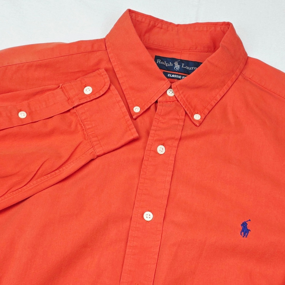 Ralph Lauren Button Down Mens L Orange Classic Fit Long Sleeve Cotton Pony Logo